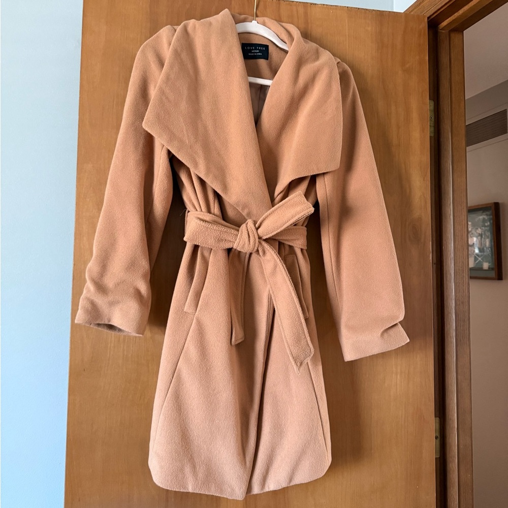 Love Tree Camel Tie Front Coat